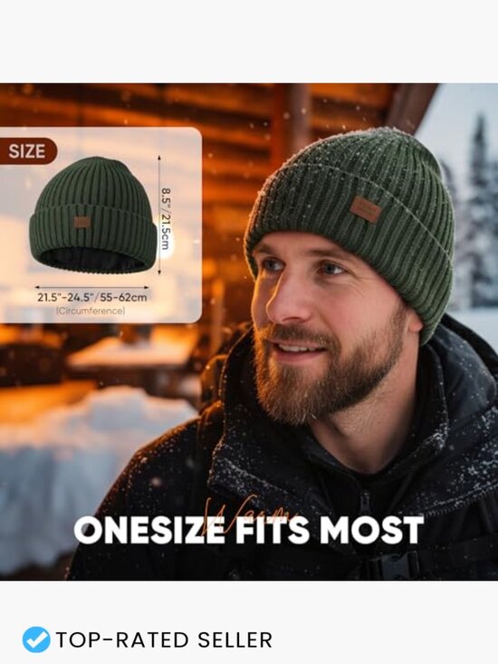 Merino Wool Beanie Hat Double Layer Fleece Lined Thermal Knit Skull Cap Unisex